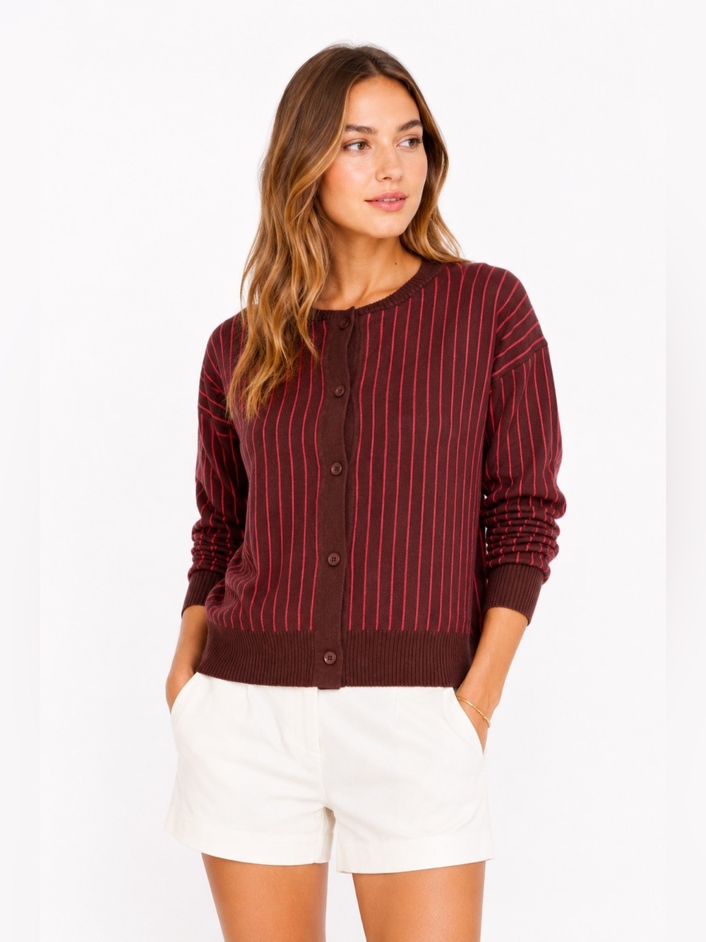 DELUC Cacao Malbec Striped Cardigan Size L NWT